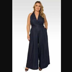 Standards & Practices London Sleeveless‎ Wide Leg Jumpsuit Blue 2X
